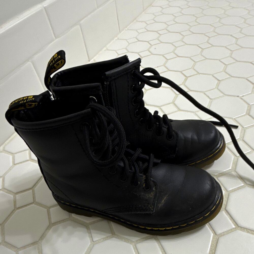 Dr. Martens Kid’s Black Leather Lace-Up Ankle Combat Boots Round Toe US 11c